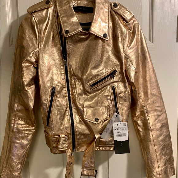 Zara | Jackets & Coats | Zara Woman Rose Gold Metallic Moto Jacket Xs ...